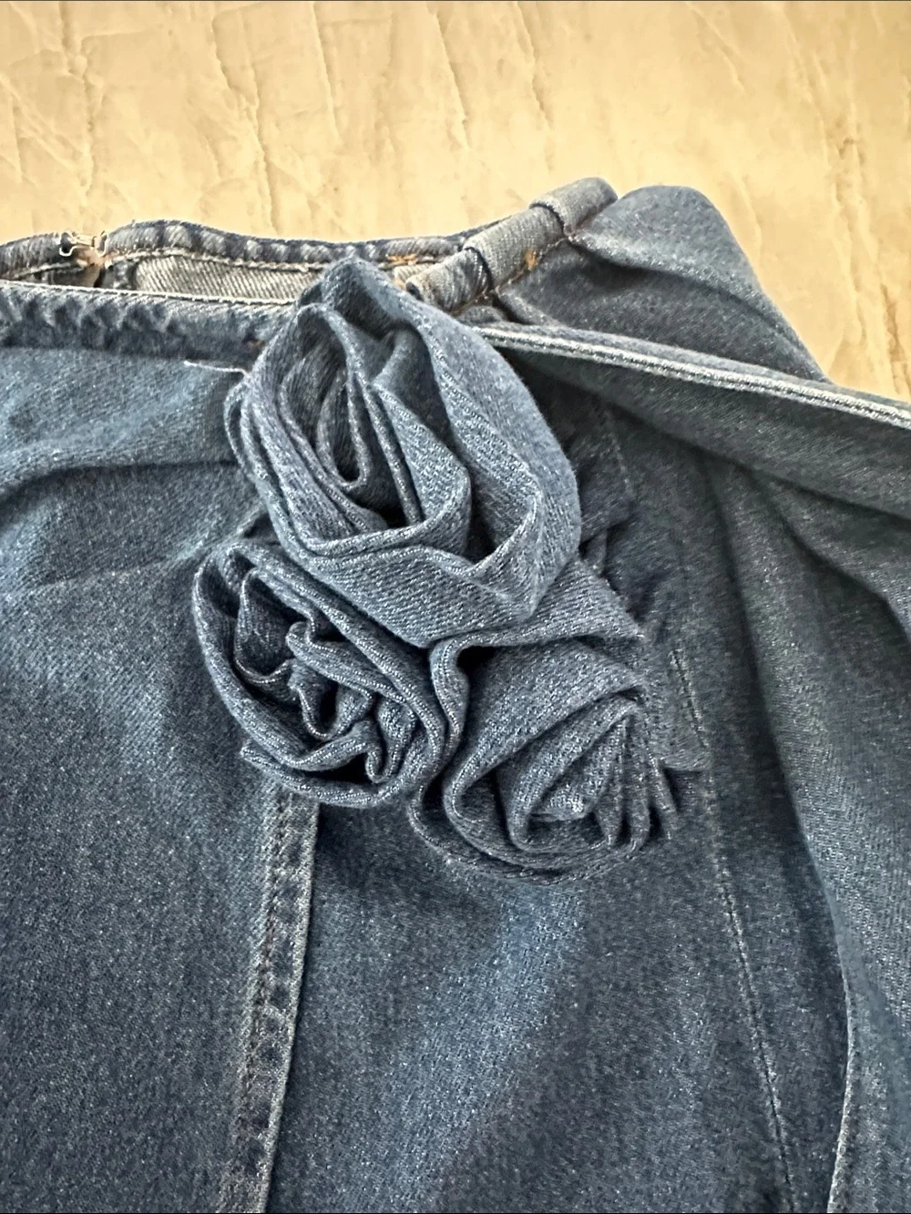 Gianni Bini Denim Wrap Mini Skirt with Floral Tie Detail - Blue